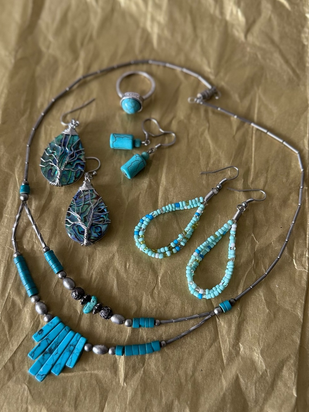 Boho Turquoise Style Jewelry Set – Necklace, Earrings & Ring Bundle